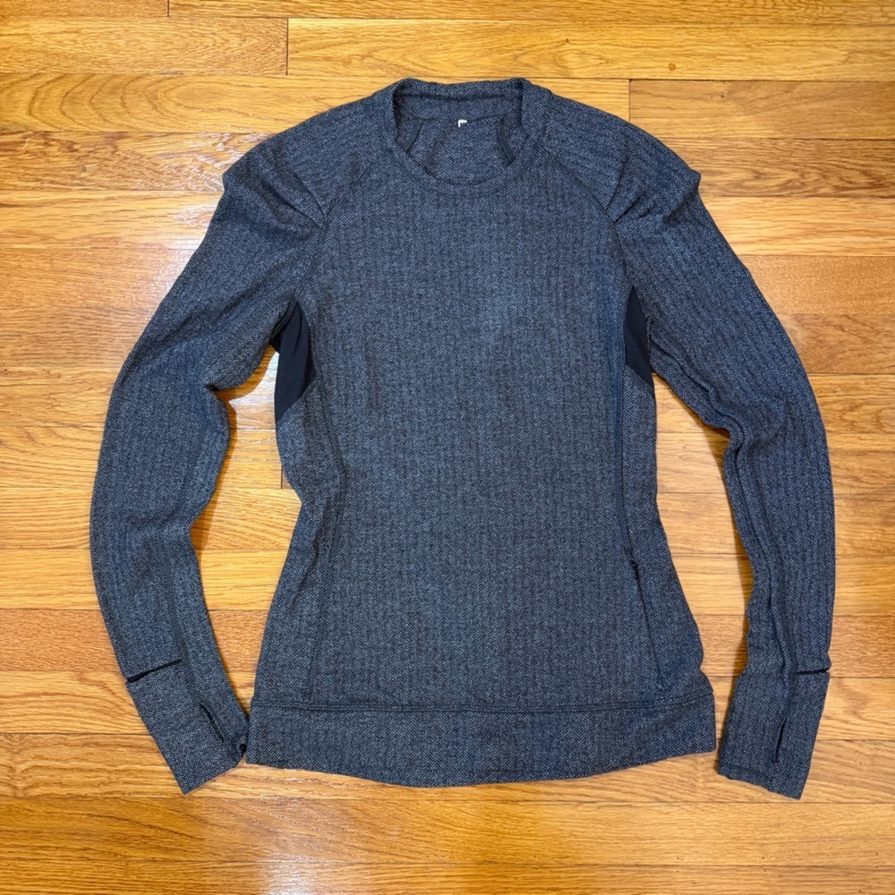 Lululemon Think Fast Long Sleeve Shirt Heathered Herringbone Gray/Black - Size 6